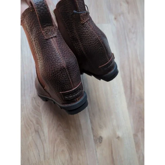 Sorel Joan of Arctic Wedge III Brown Tumbled Leather Chelsea Boots Womens 7